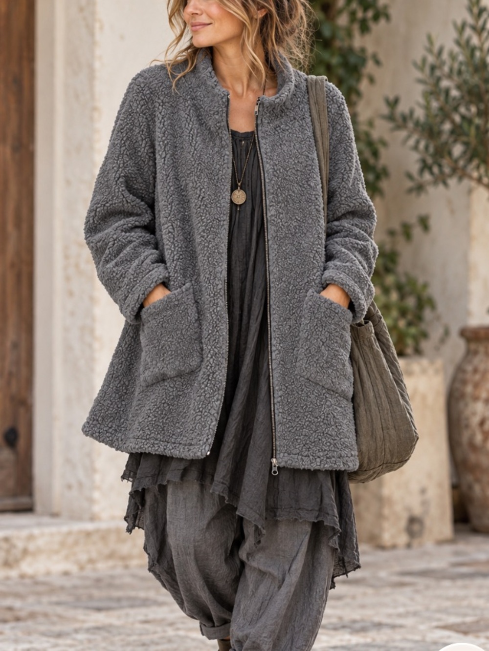 bryn Walker Gray Sherpa Zip Jacket